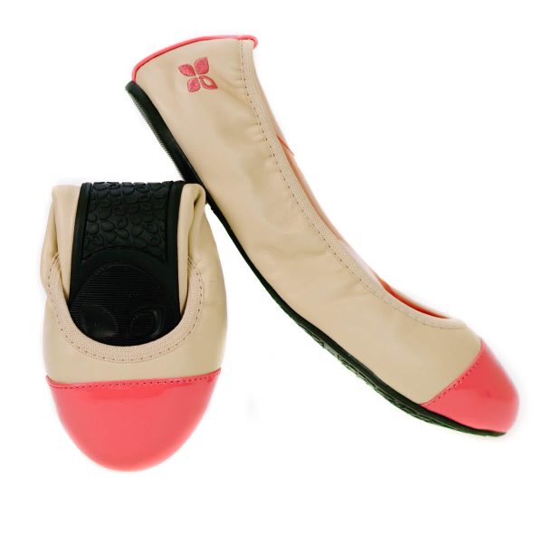 Butterfly Twists Fold Up Ballerina Shoes Nude & Coral For Sale