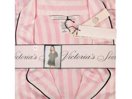 Victoria s Secret Satin Short Sleeve Pyjamas Set Iconic Stripe Pink Women s For Cheap