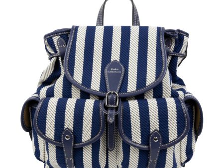 Ralph Lauren Polo Canvas Backpack Striped Navy & White For Sale