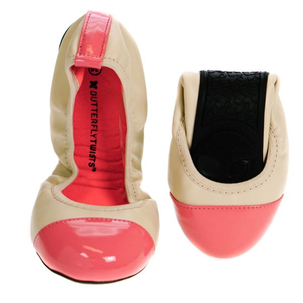 Butterfly Twists Fold Up Ballerina Shoes Nude & Coral For Sale