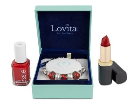 Charm Bracelet, Lipstick & Nail Varnish Gift Set For Cheap