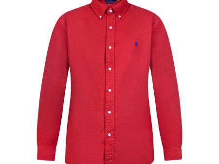 Ralph Lauren Polo Logo Custom Fit Oxford Shirt Red Men s Cheap