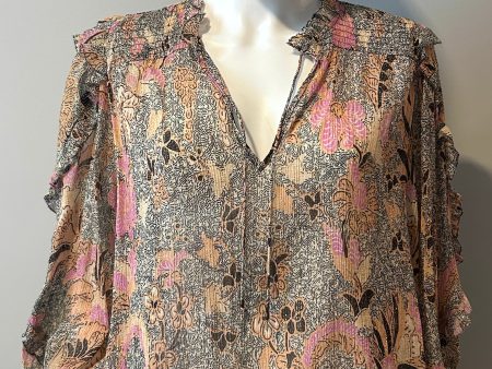 Ulla Johnson Pink and Black Floral Lurex ruffle blouse Size 2 Hot on Sale