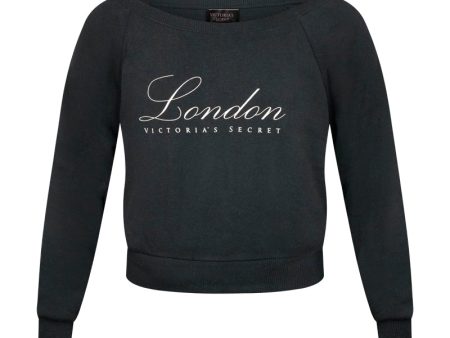 Victoria s Secret Off Shoulder  London  Black Sweatshirt Women s Hot on Sale