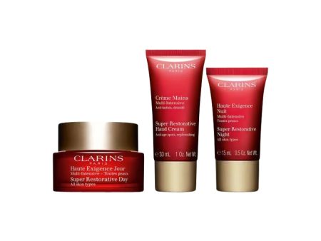 Clarins Super Restorative Day Cream Set:
 Super Restorative Day Cream 50ml (All Skin Types) +
 Super Restorative Night Cream 15ml (All Skin Types) +
 Super Restorative Hand Cream 30ml Hot on Sale