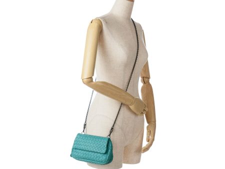 Bottega Veneta Intrecciato Chain Flap Crossbody Blue on Sale