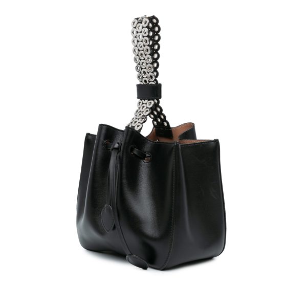 ALAÏA Calfskin Eyelet Bracelet Embellished Bucket Bag Black Online