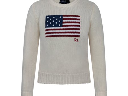 Ralph Lauren Polo Womens Flag Cotton Crewneck Jumper Parchment Cream Online now