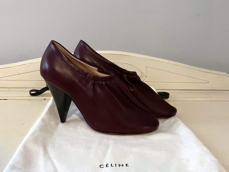 Celine Cone Heel Oxblood Scrunch Ballerina Pump Size 35 New Hot on Sale