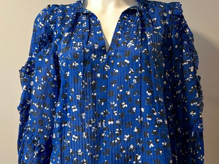 ULLA JOHNSON Blue Floral Print Ruffled Blouse Size 2 Cheap