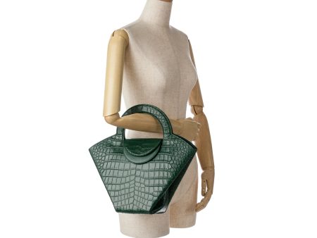 Bottega Veneta Crocodile Embossed Doll Top Handle Bag Green Hot on Sale